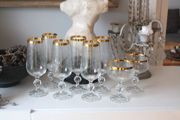 Vintage Glas Set vergoldet Florenz